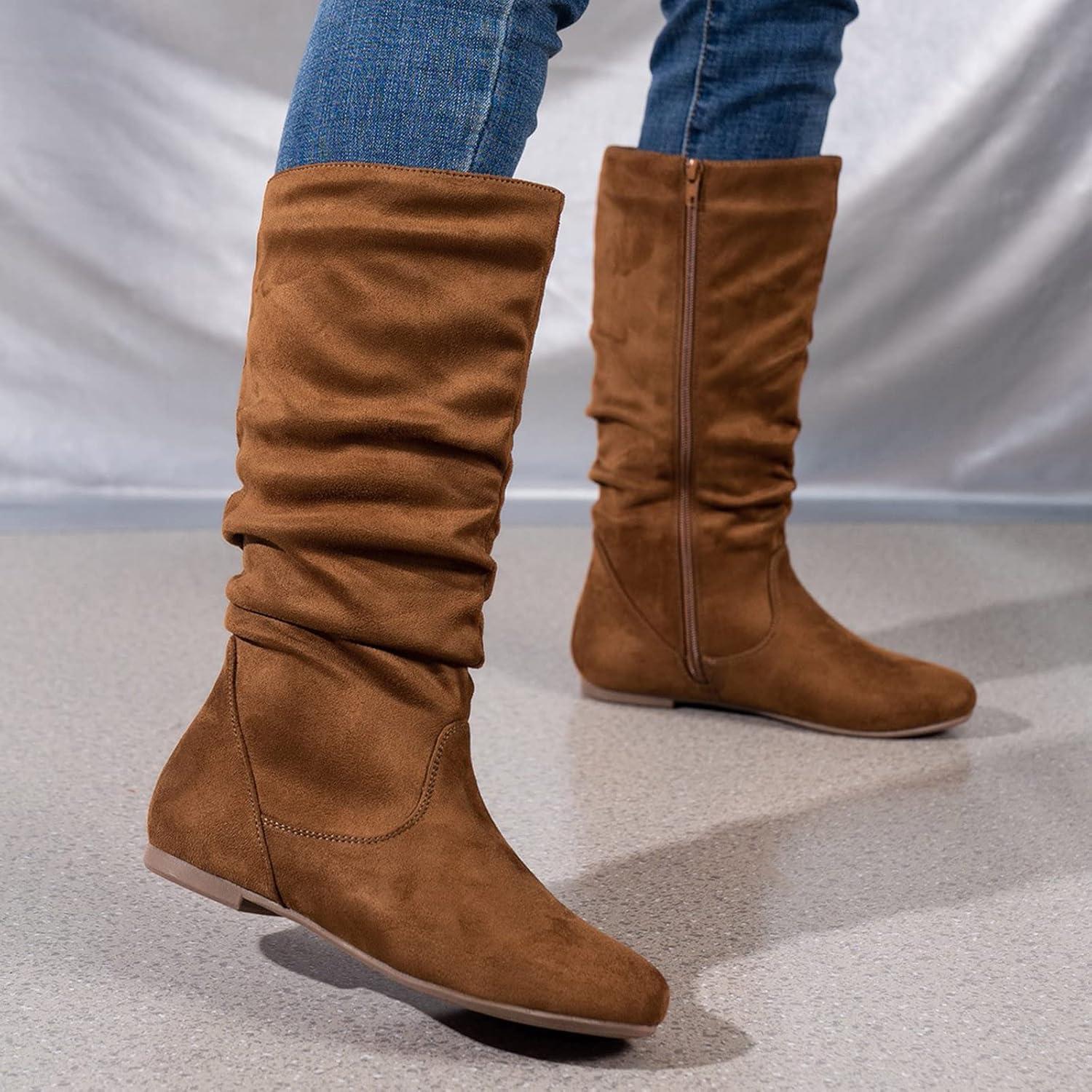 image:imageBottes plates en daim pliss pour femme Couleur unie marron 395 EU
