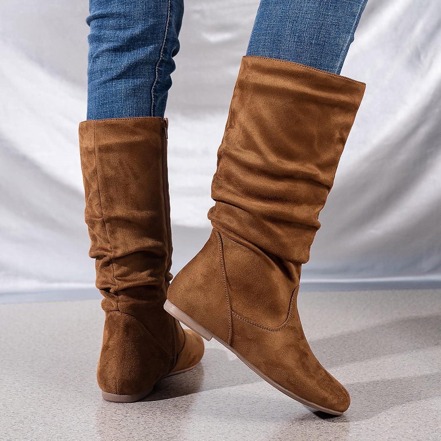 image:imageBottes plates en daim pliss pour femme Couleur unie marron 395 EU