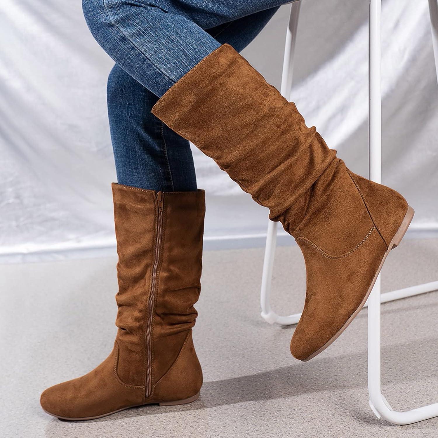 image:imageBottes plates en daim pliss pour femme Couleur unie marron 395 EU