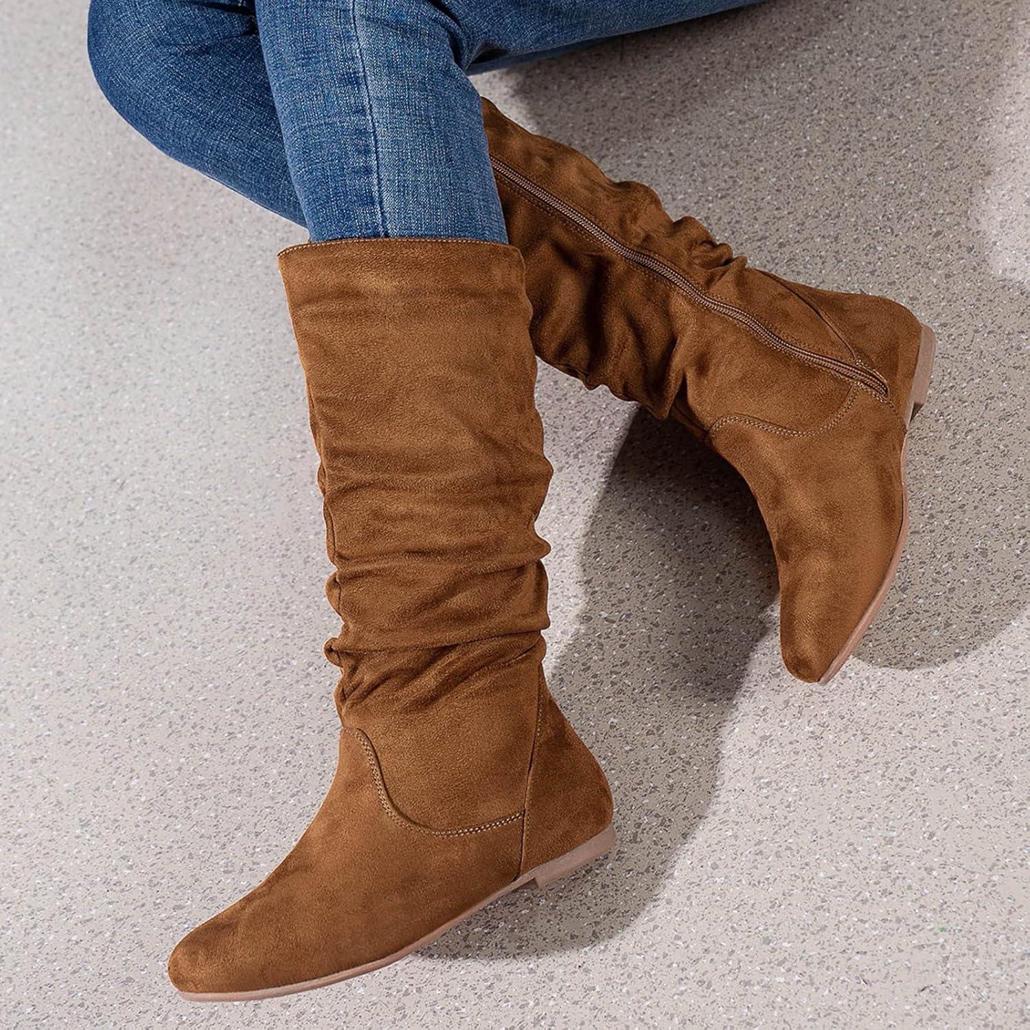 image:imageBottes plates en daim pliss pour femme Couleur unie marron 395 EU