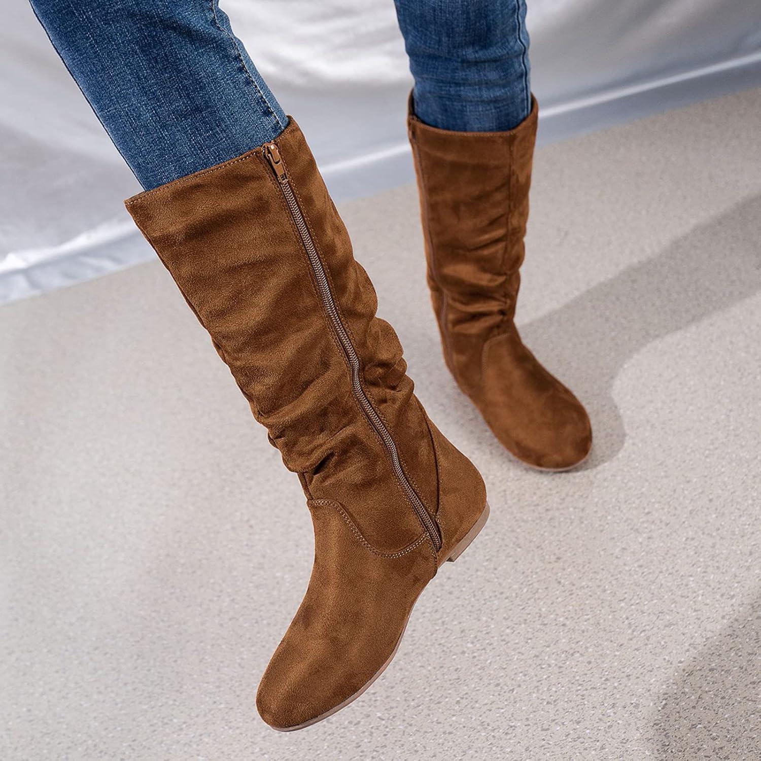 image:imageBottes plates en daim pliss pour femme Couleur unie marron 395 EU
