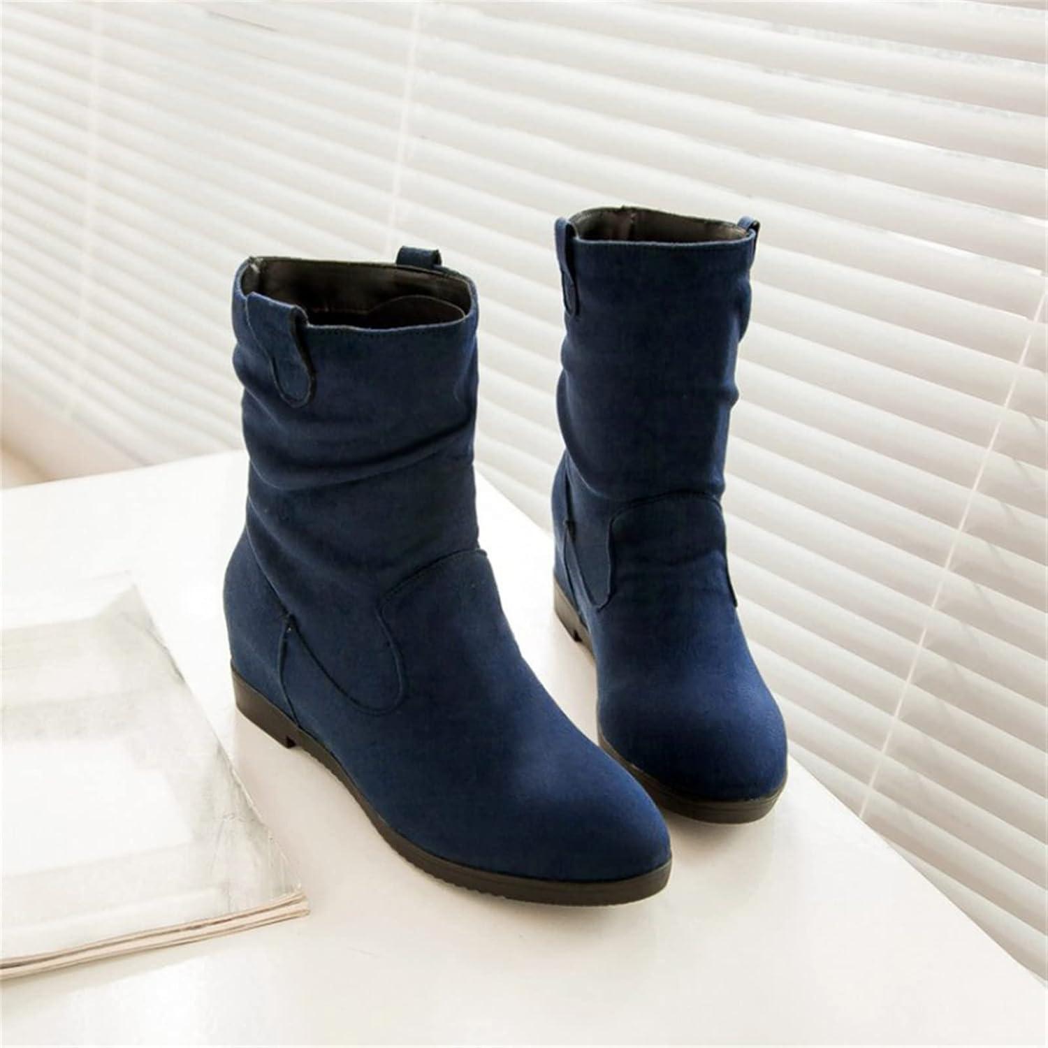 image:imageBottines en daim pour femme avec talon compens Bottes enfiler Bottes dhiver pointues Bottes basses lgantes Bottes courtes confortables talon Bottes western antidrapantes Z07 bleu