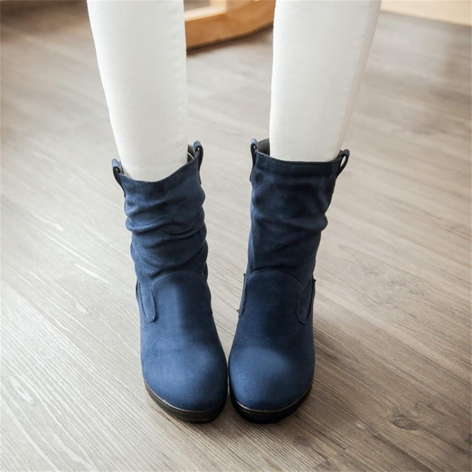 image:imageBottines en daim pour femme avec talon compens Bottes enfiler Bottes dhiver pointues Bottes basses lgantes Bottes courtes confortables talon Bottes western antidrapantes Z07 bleu