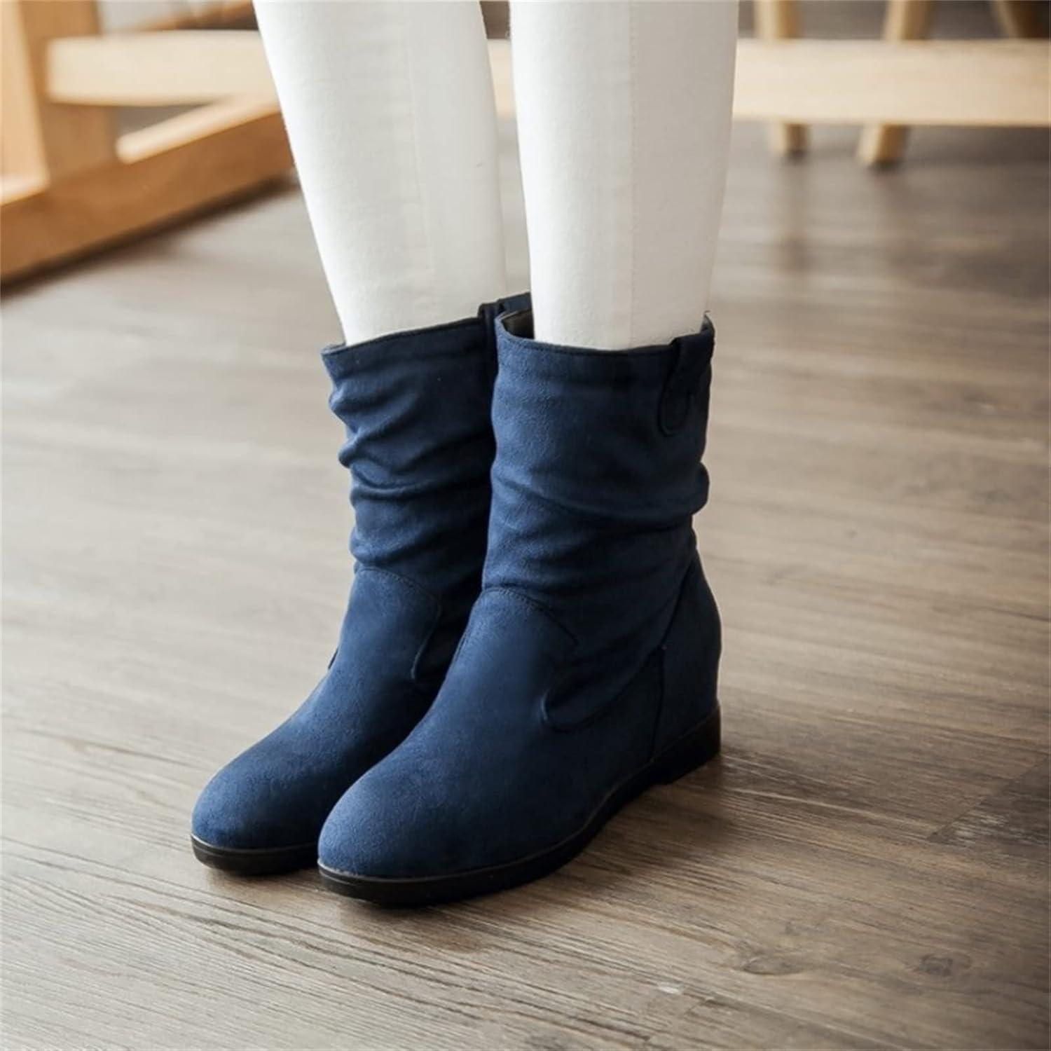 image:imageBottines en daim pour femme avec talon compens Bottes enfiler Bottes dhiver pointues Bottes basses lgantes Bottes courtes confortables talon Bottes western antidrapantes Z07 bleu