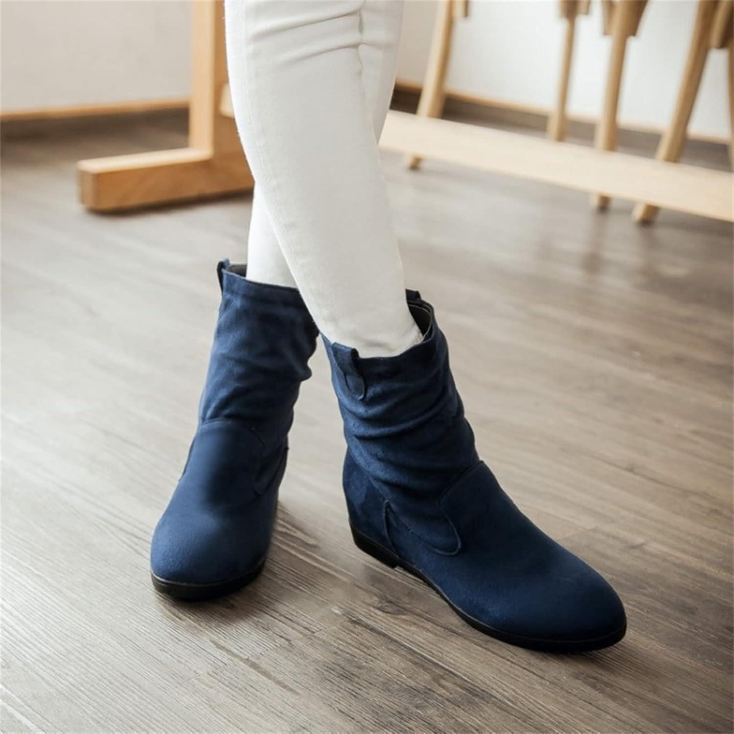 image:imageBottines en daim pour femme avec talon compens Bottes enfiler Bottes dhiver pointues Bottes basses lgantes Bottes courtes confortables talon Bottes western antidrapantes Z07 bleu