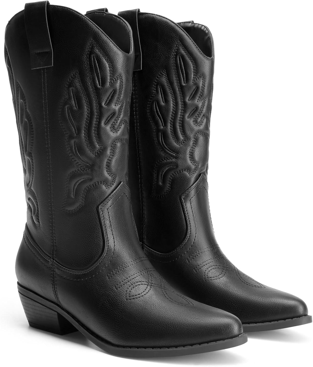 image:imageDREAM PAIRS Bottes Femme Classique Bottes Western pour Femmes Confortable Bottines Elgantes DWUMMB2419Tout Noir