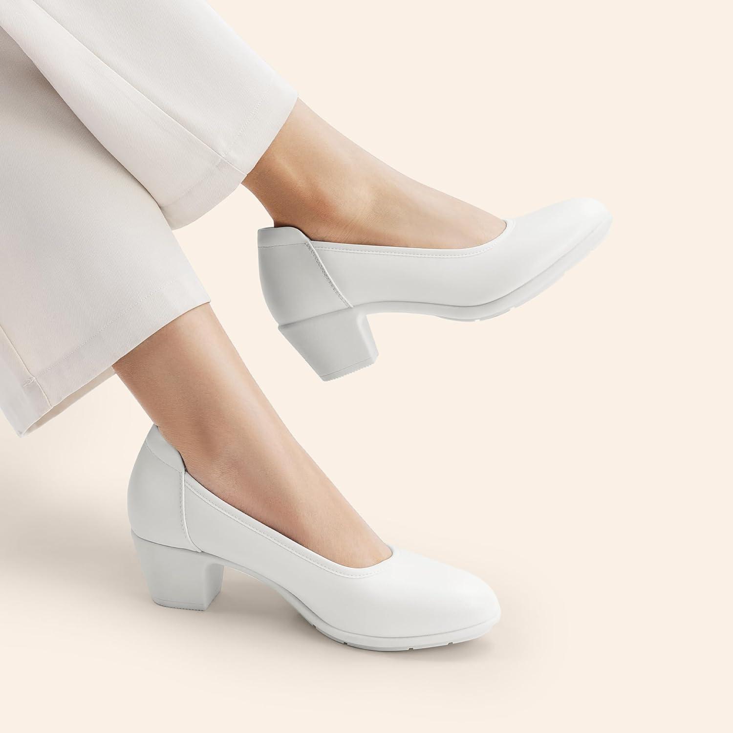 image:imageDREAM PAIRS Escarpins talons bas et pais confortables pour femme Bout rond Chaussures habilles pour le bureau et les affaires blanc 385 EU