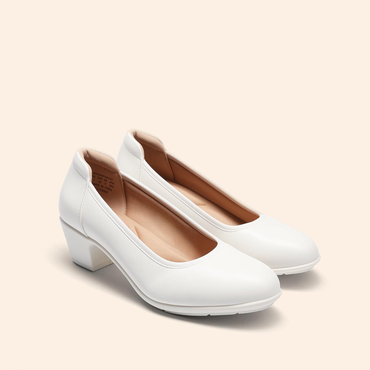 image:imageDREAM PAIRS Escarpins talons bas et pais confortables pour femme Bout rond Chaussures habilles pour le bureau et les affaires blanc 385 EU