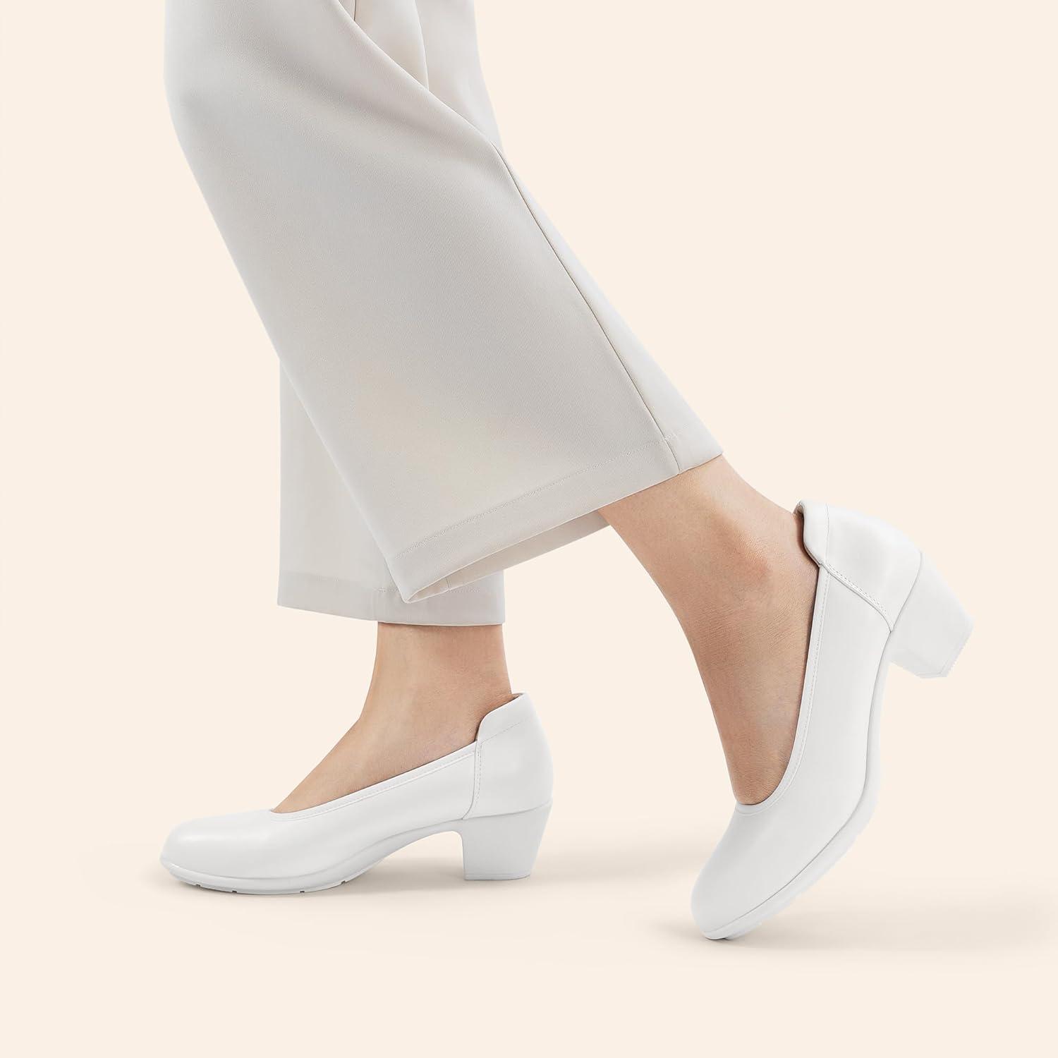 image:imageDREAM PAIRS Escarpins talons bas et pais confortables pour femme Bout rond Chaussures habilles pour le bureau et les affaires blanc 385 EU
