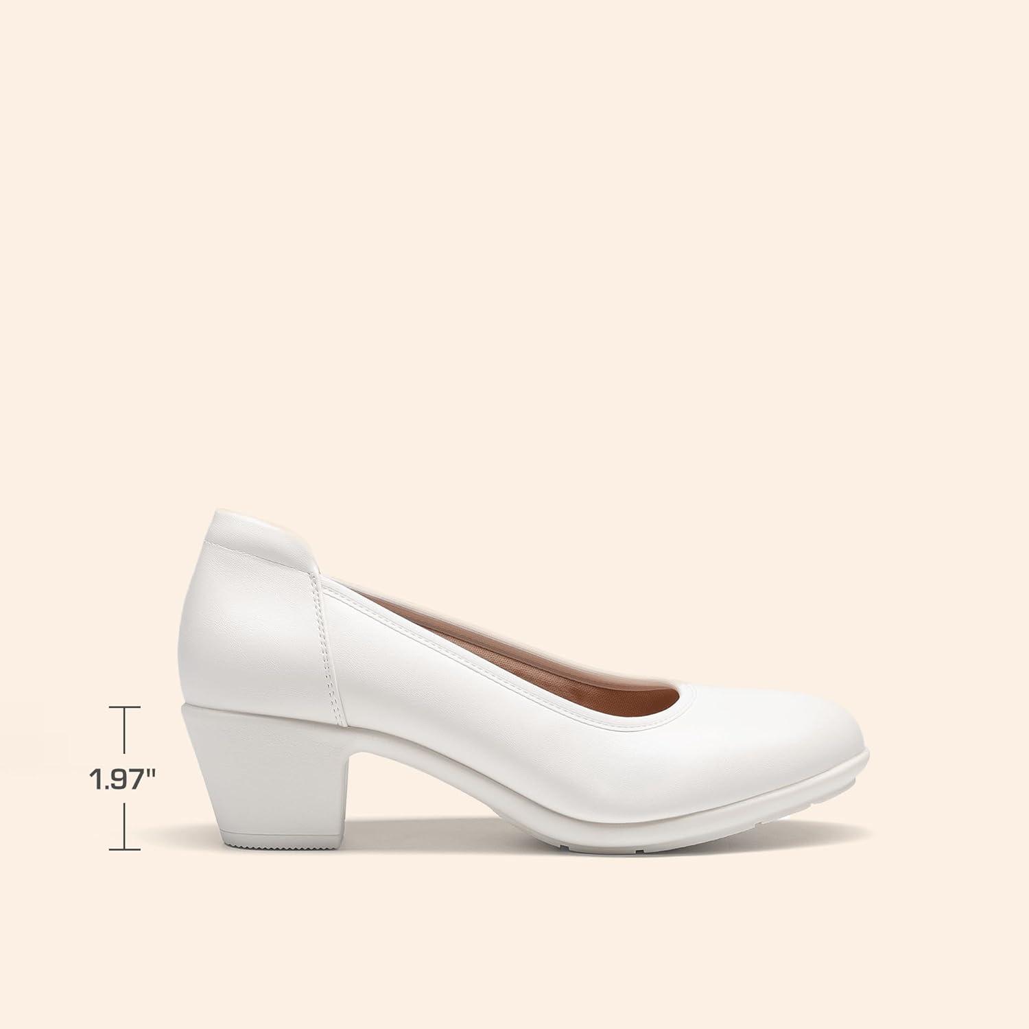 image:imageDREAM PAIRS Escarpins talons bas et pais confortables pour femme Bout rond Chaussures habilles pour le bureau et les affaires blanc 385 EU