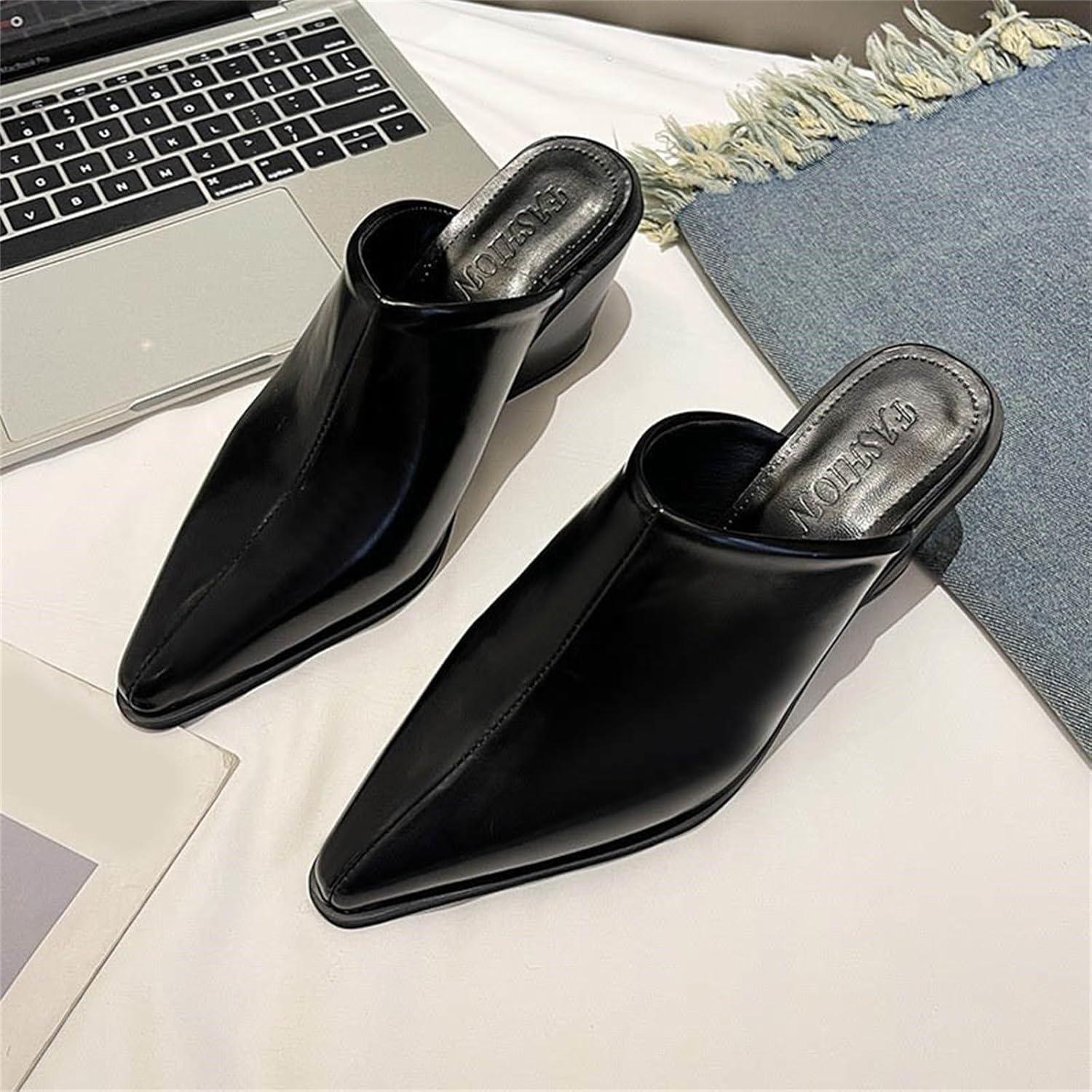 image:imageEscarpins talon pais pour femme Bout pointu Mocassins enfiler Dos nu Chaussures classiques pour mariage fte Noir 395 EU