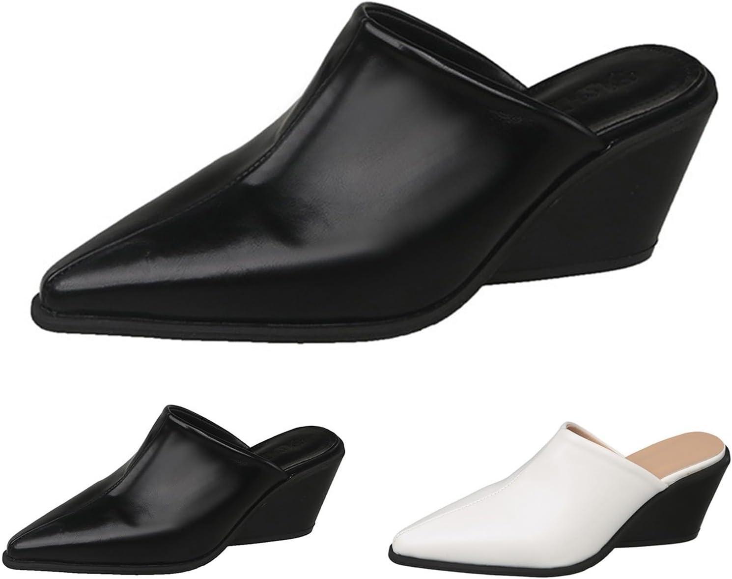 image:imageEscarpins talon pais pour femme Bout pointu Mocassins enfiler Dos nu Chaussures classiques pour mariage fte Noir 395 EU