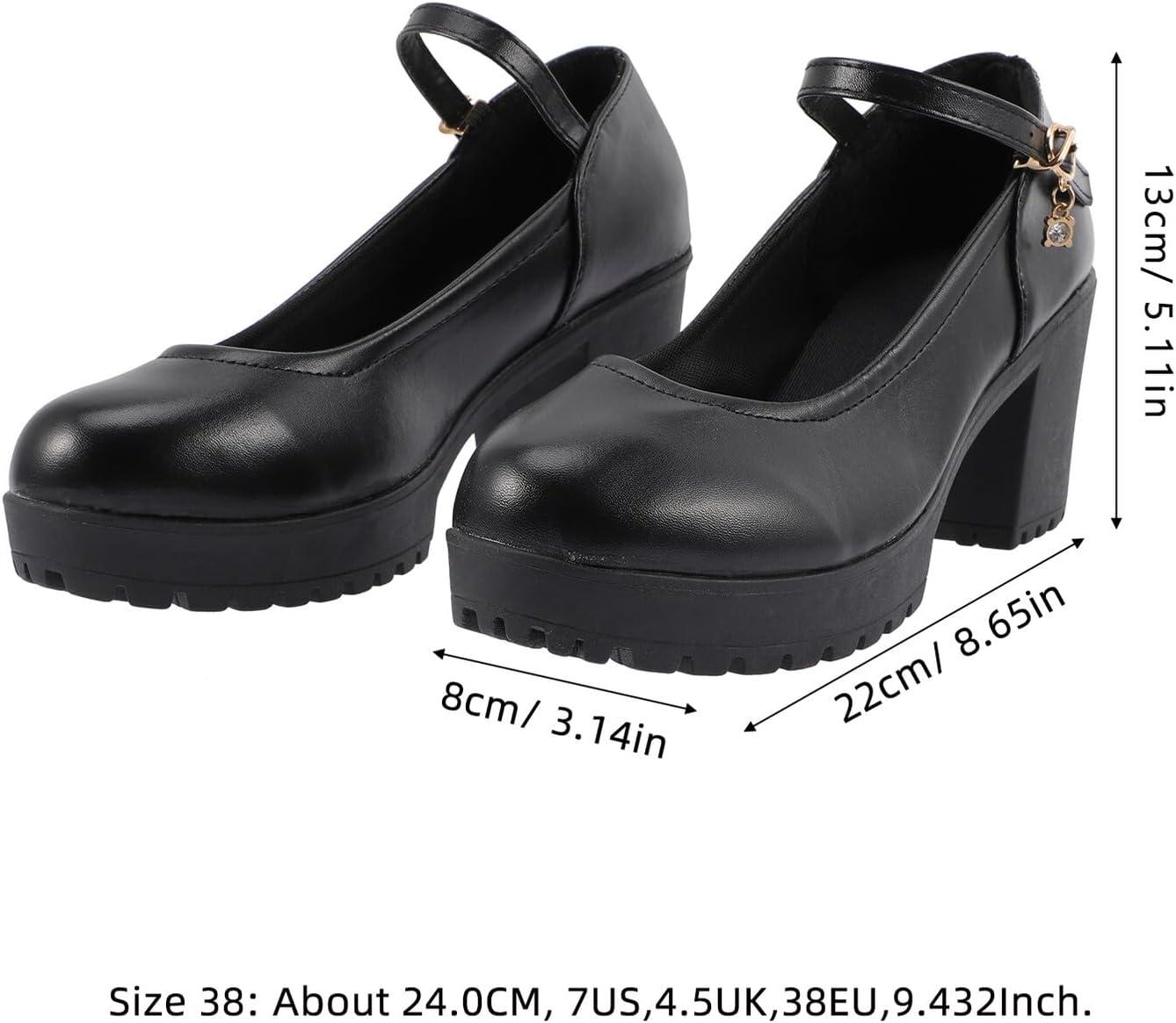 image:imageSUPVOX Chaussures Talons Hauts Bout Rond Noires pour Femmes Bride Unique Synthtique PU Et Caoutchouc Talons pais Dcontracts Travail Et Fte Pointure 38