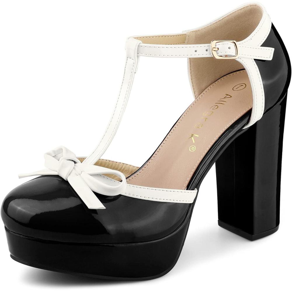 image:imageAllegra K Escarpins Talons pais et Bride en T pour Femmes Noir 41