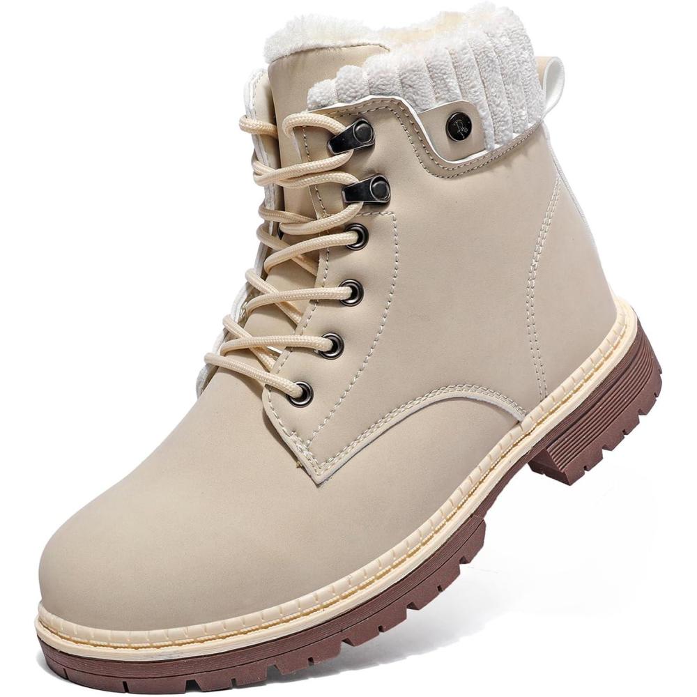 image:imageBottes de Neige pour Femmes Plates Snow Boots Chaudes Chaussures Montantes a Lacet Antidrapant Pied Minimaliste Confortables 3742EUBeige 1