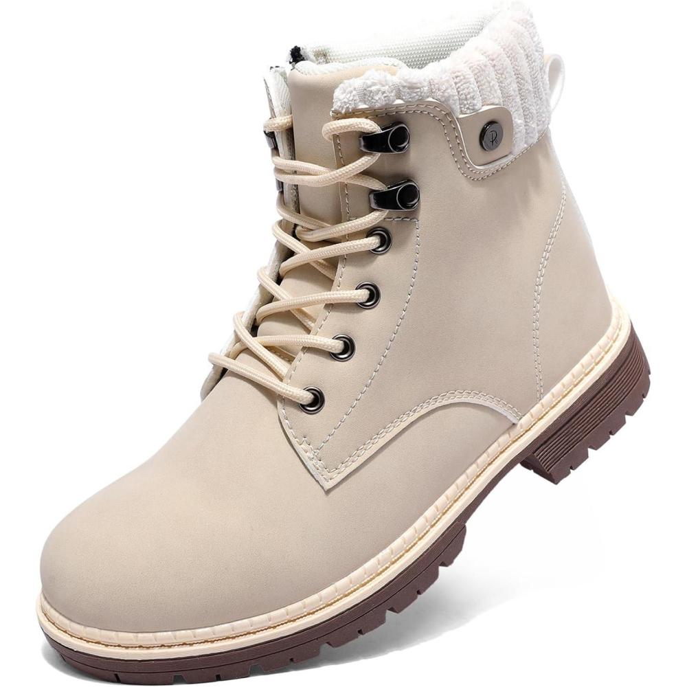 image:imageBottes de Neige pour Femmes Plates Snow Boots Chaudes Chaussures Montantes a Lacet Antidrapant Pied Minimaliste Confortables 3742EUBeige