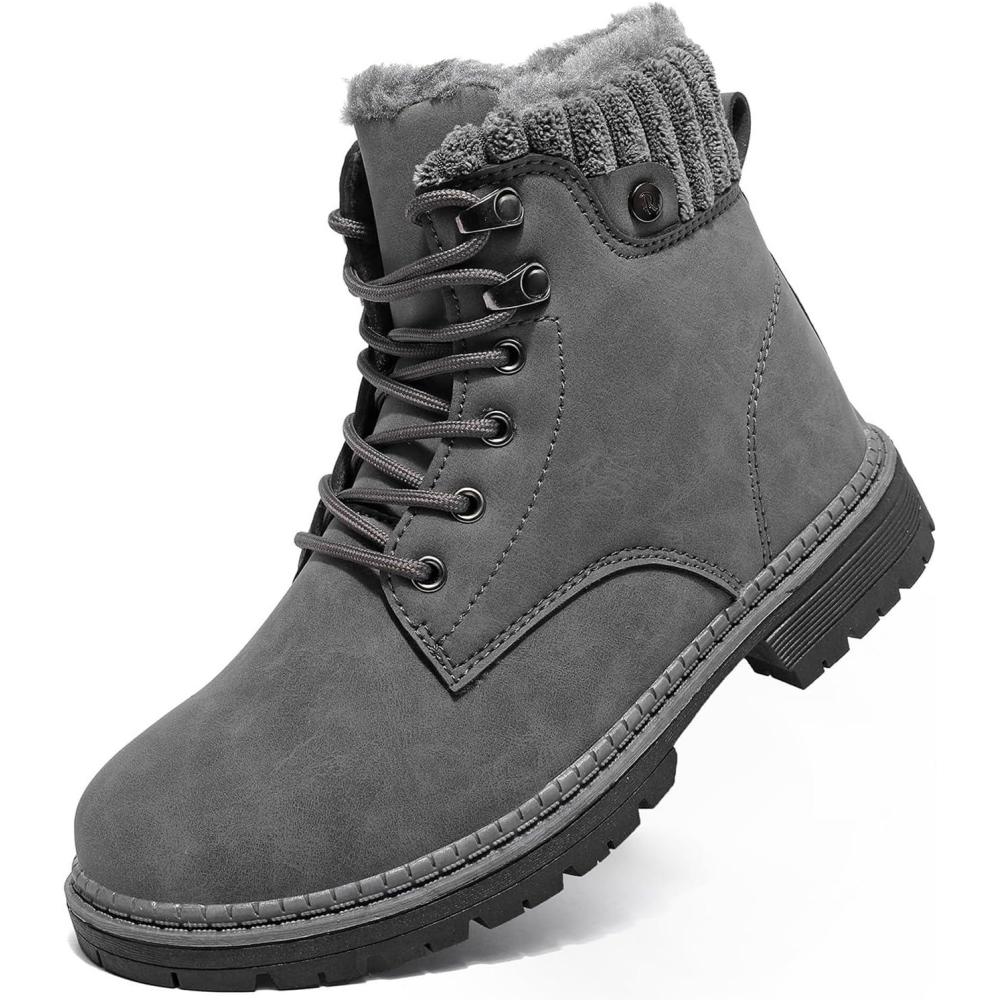 image:imageBottes de Neige pour Femmes Plates Snow Boots Chaudes Chaussures Montantes a Lacet Antidrapant Pied Minimaliste Confortables 3742EUGris 1