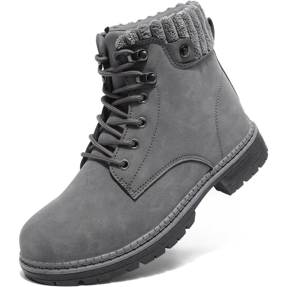 image:imageBottes de Neige pour Femmes Plates Snow Boots Chaudes Chaussures Montantes a Lacet Antidrapant Pied Minimaliste Confortables 3742EUGris