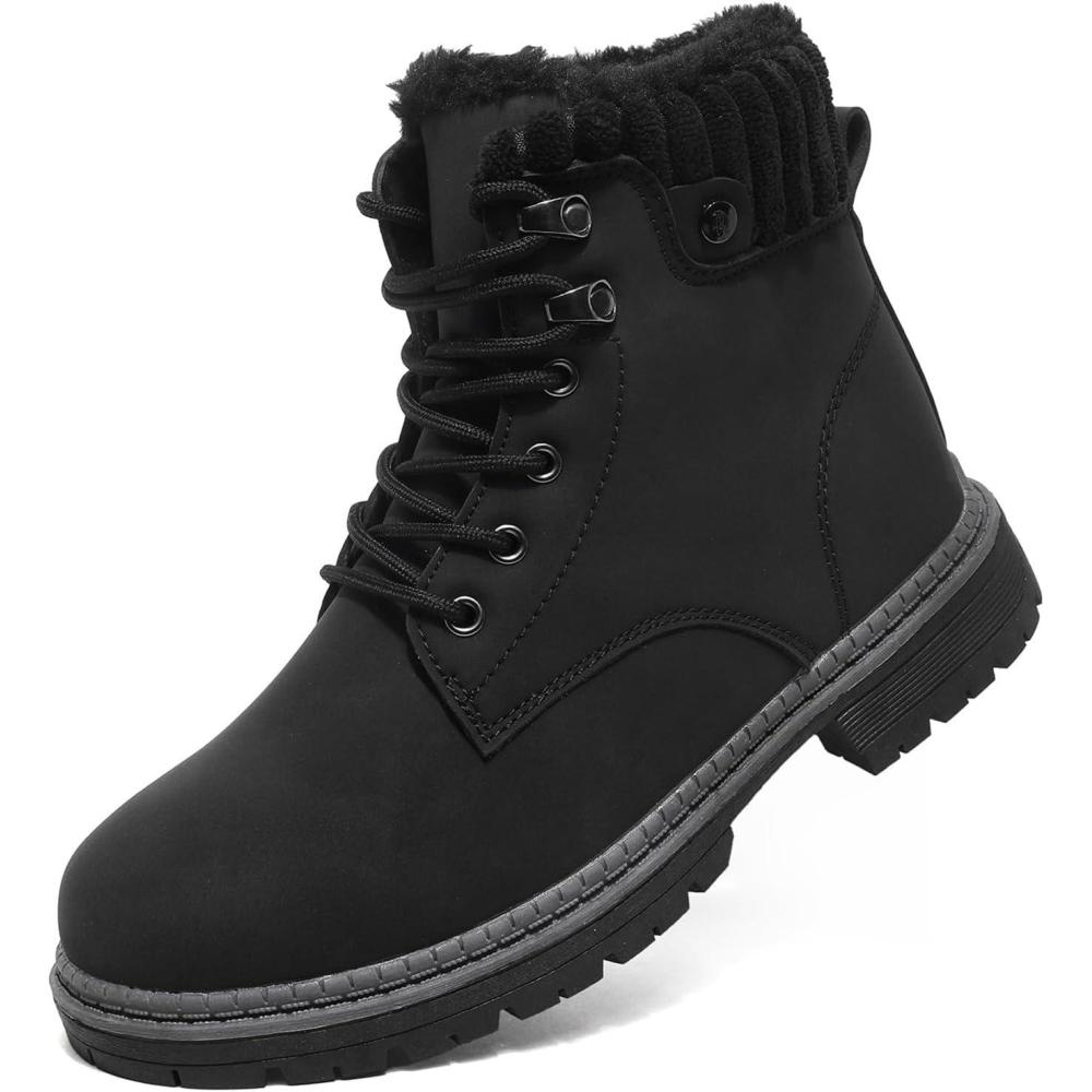 image:imageBottes de Neige pour Femmes Plates Snow Boots Chaudes Chaussures Montantes a Lacet Antidrapant Pied Minimaliste Confortables 3742EUNoir 1
