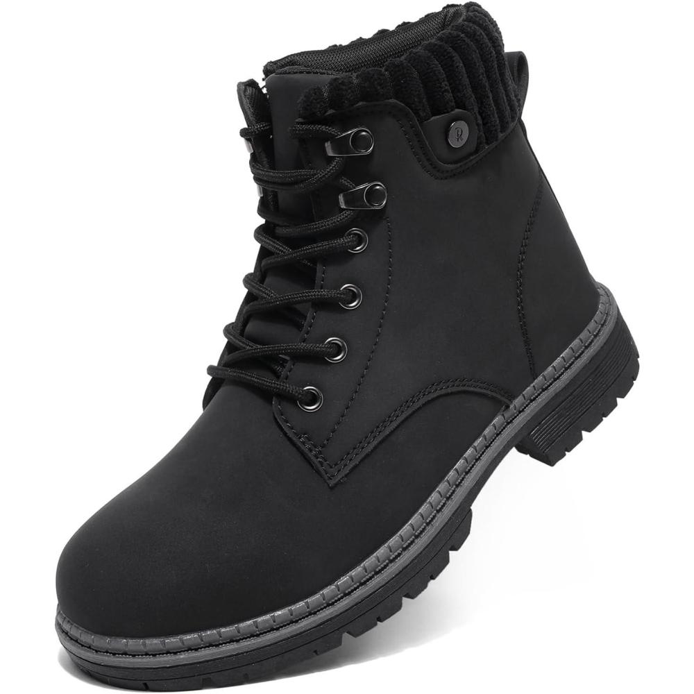 image:imageBottes de Neige pour Femmes Plates Snow Boots Chaudes Chaussures Montantes a Lacet Antidrapant Pied Minimaliste Confortables 3742EUNoir