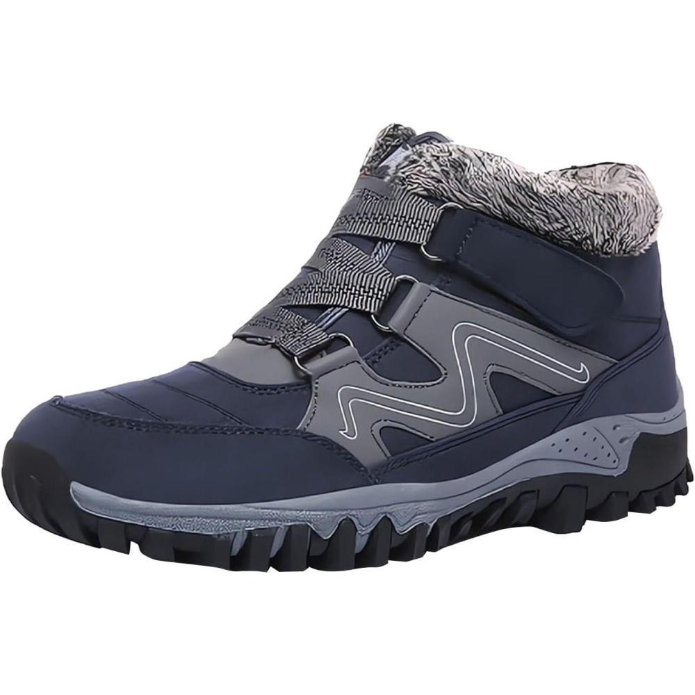 image:imageBottes dhiver pour femme  Impermables  Chaudes  Doublure en fourrure  Chaussures de randonne lgres et confortables  Chaussures thermiques  lacets  Antidrapantes  Chaussures de travail enBleu