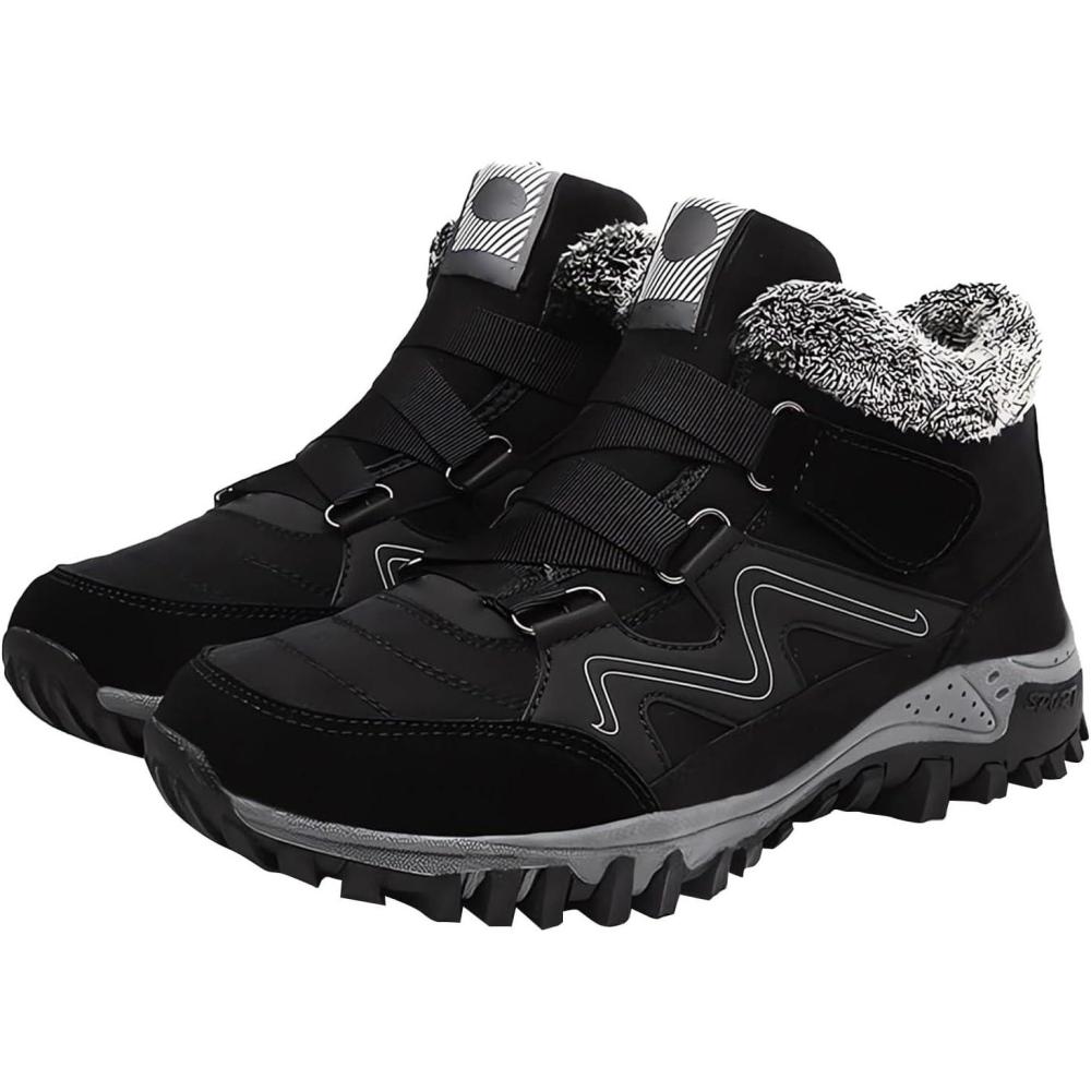 image:imageBottes dhiver pour femme Impermables Chaudes Doublure en fourrure Chaussures de randonne lgres et confortables Chaussures thermiques lacets Antidrapantes Chaussures de travail enNoir