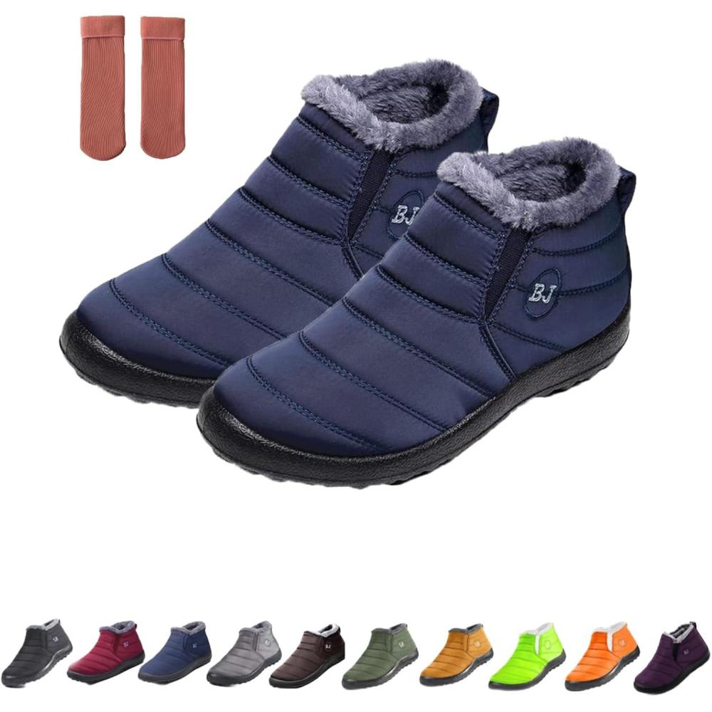 image:imageBottes orthopdiques chaudes impermables pour femme  Bottes de neige antidrapantes doubles de fourrure pour la marche en plein air chaussures  enfiler pour femme et hommeBleu