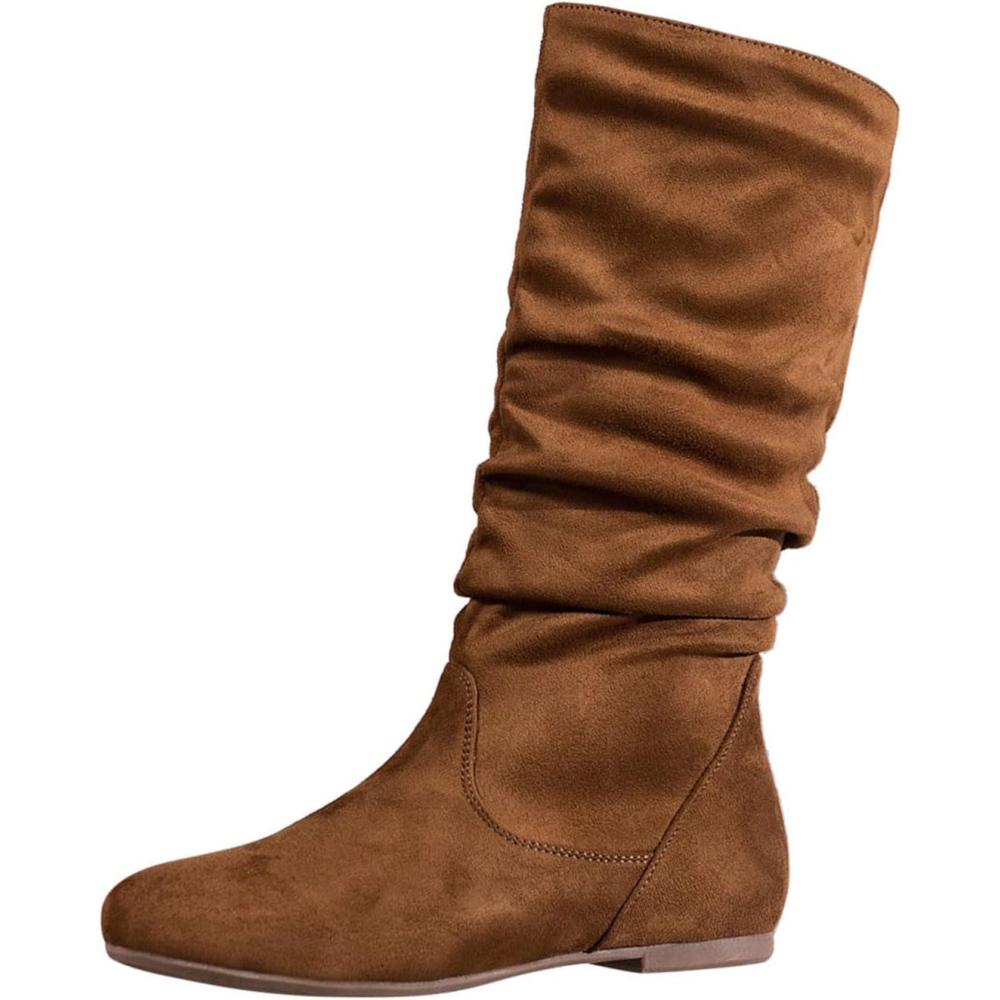 image:imageBottes plates en daim pliss pour femme Couleur unie marron 395 EU