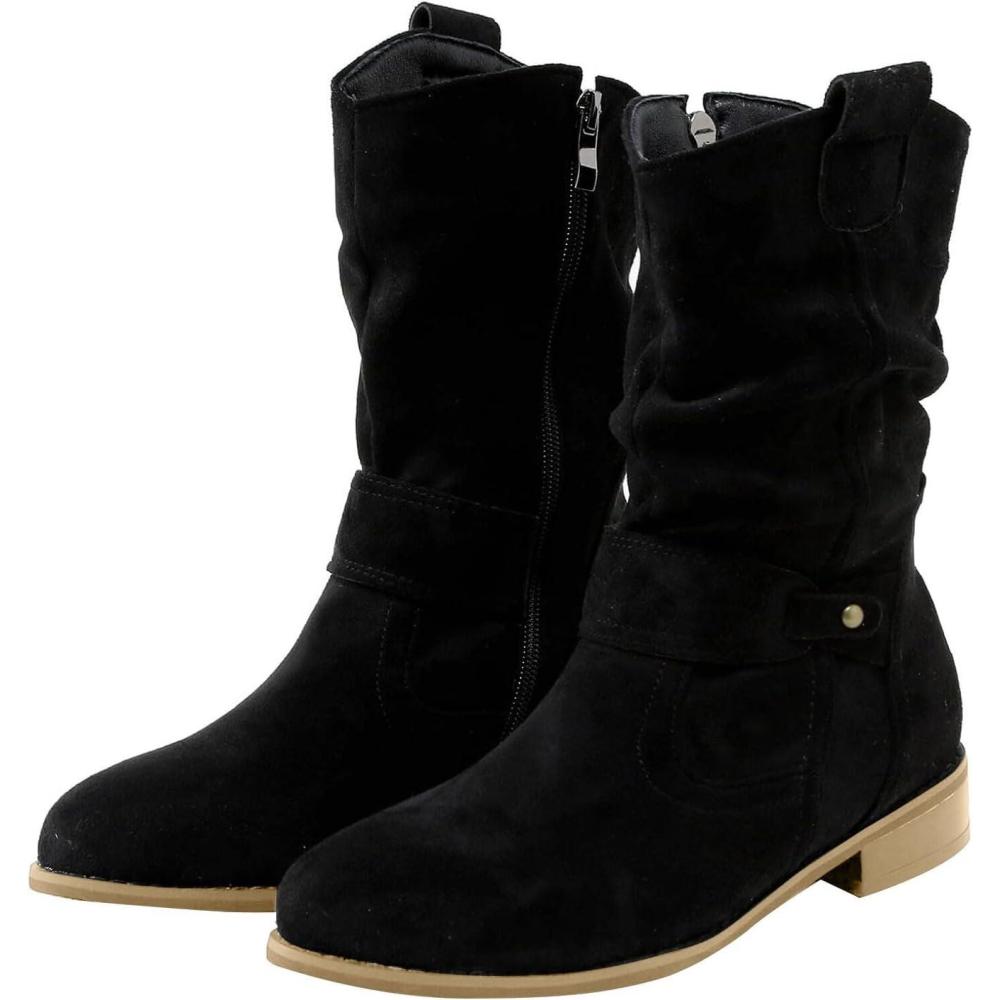 image:imageBottes pour femme avec boucle mimollet en daim Talon bas Bout rond Faciles mettre et enlever Antidrapantes Confortables Thermiques Avec fermeture clair latraleNoir