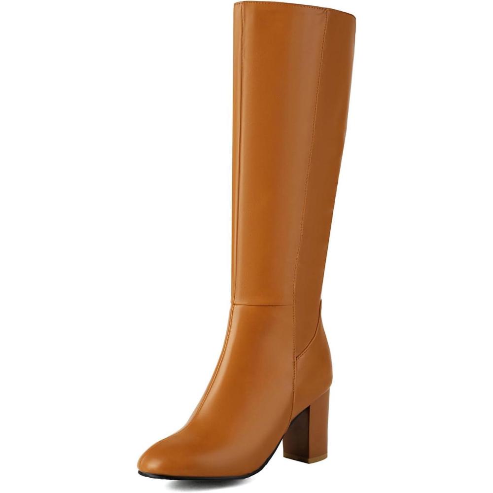 image:imageBottines chaudes pour femme Bottes hautes lgantes et sexy Bout rond Plateformes talons hauts Bottes pour femme Automne et hiver Fermeture clair En cuir synthtiqueJaune