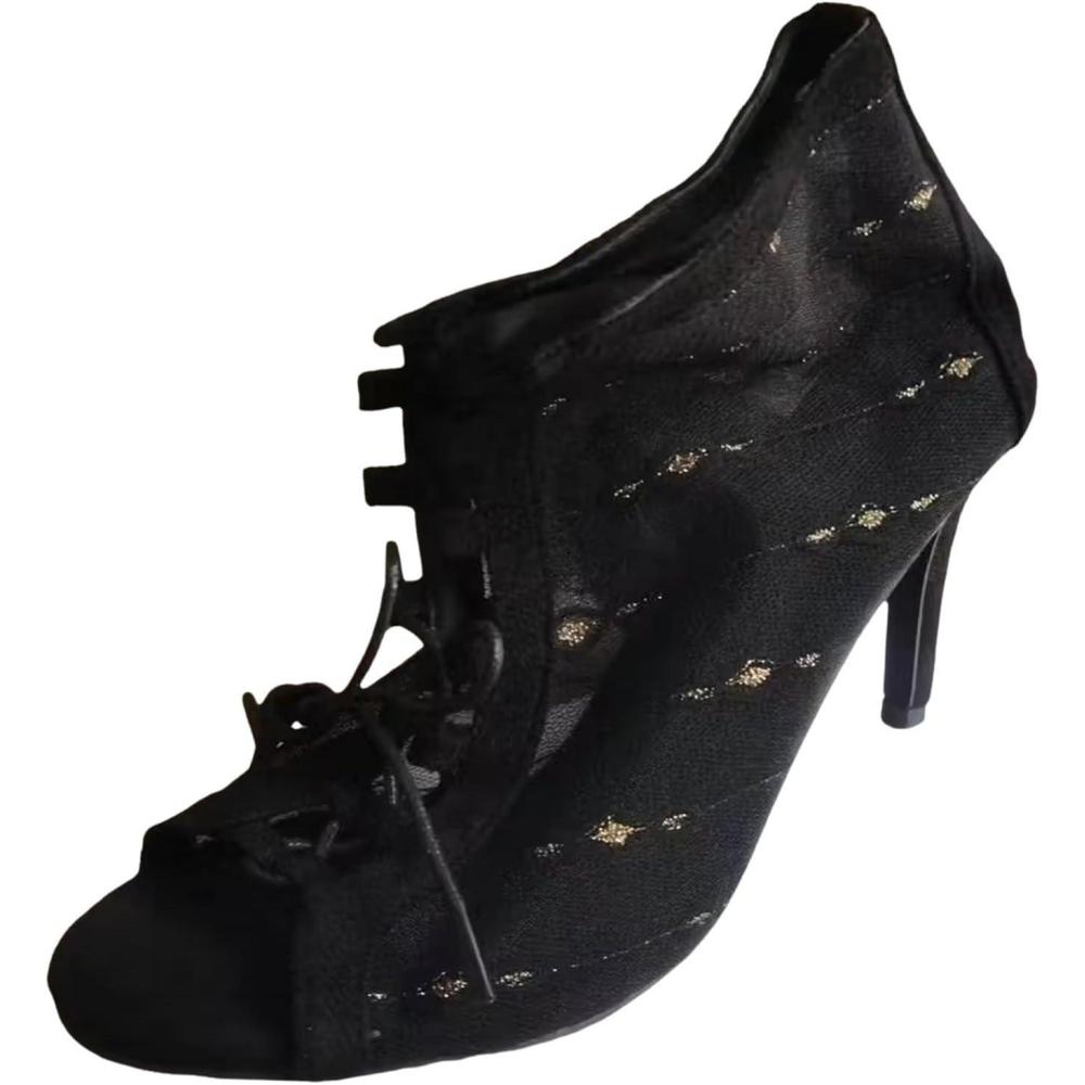 image:imageBottines de Danse Latine Femme Talon Haut Lacets Bottes de Salon pour Salsa Bachata Tango Samba Pratique et Performance Heels Dance Class Bootie Sandales Talons Hauts Escarpins Sexy Cadeau Femme04 Noir
