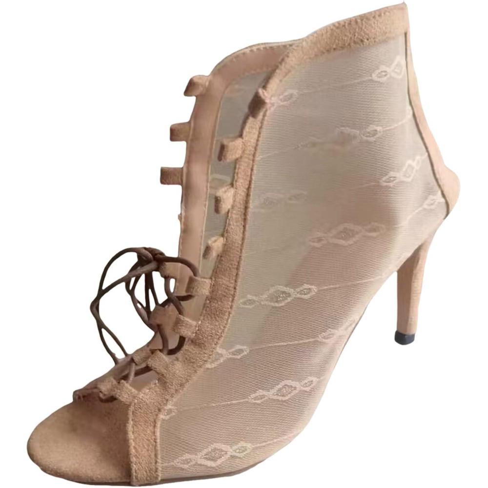 image:imageBottines de Danse Latine Femme Talon Haut Lacets Bottes de Salon pour Salsa Bachata Tango Samba Pratique et Performance Heels Dance Class Bootie Sandales Talons Hauts Escarpins Sexy Cadeau Femme04 Beige