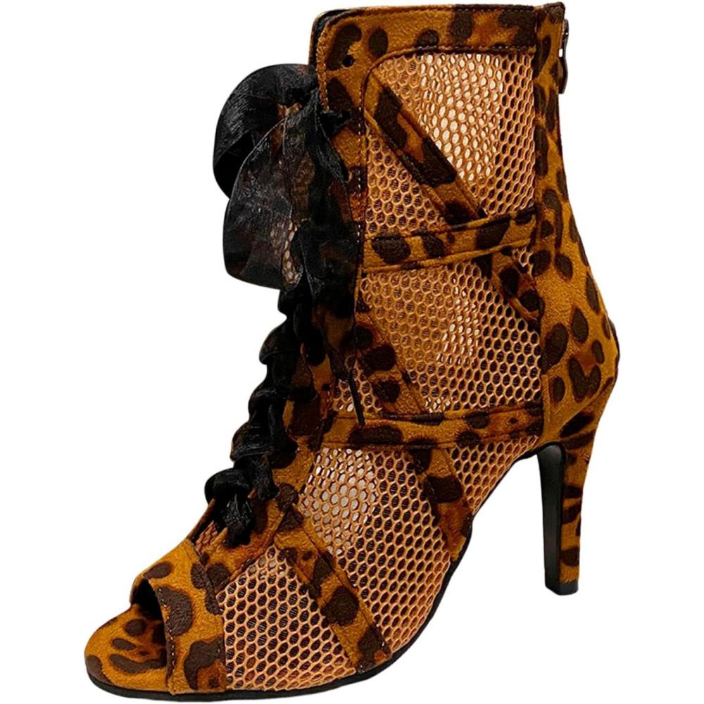 image:imageBottines de Danse Latine Femme Talon Haut Lacets Bottes de Salon pour Salsa Bachata Tango Samba Pratique et Performance Heels Dance Class Bootie Sandales Talons Hauts Escarpins Sexy Cadeau Femme05 Brun