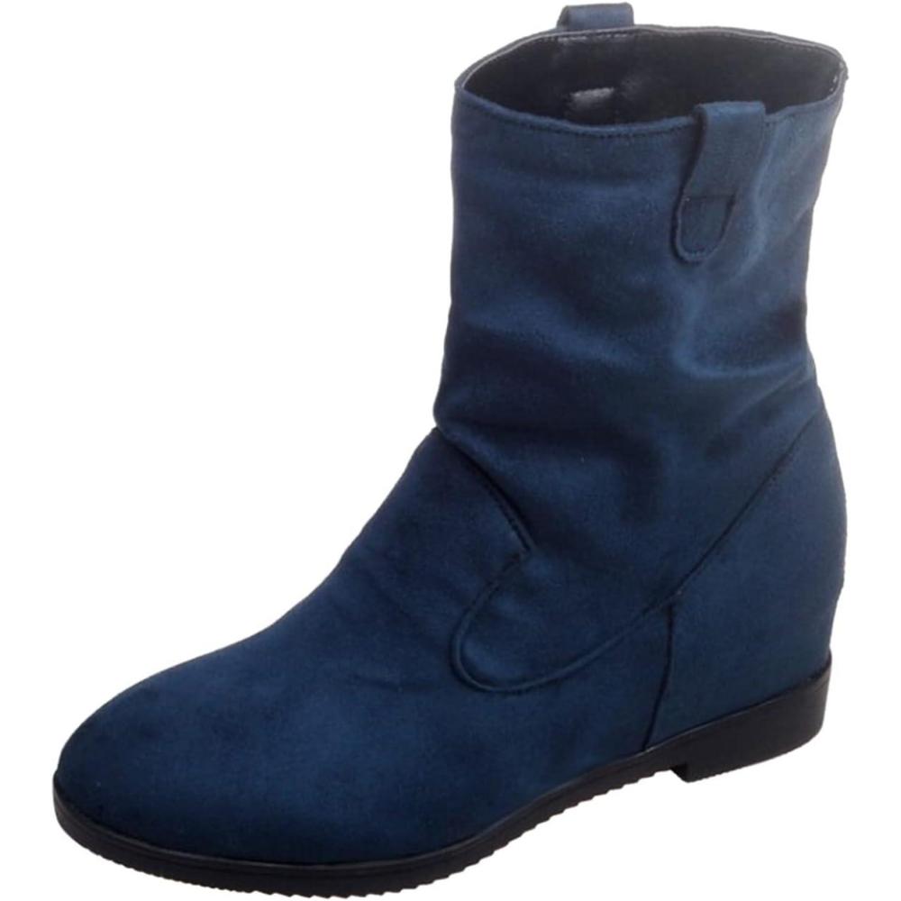 image:imageBottines en daim pour femme avec talon compens Bottes enfiler Bottes dhiver pointues Bottes basses lgantes Bottes courtes confortables talon Bottes western antidrapantes Z07 bleu