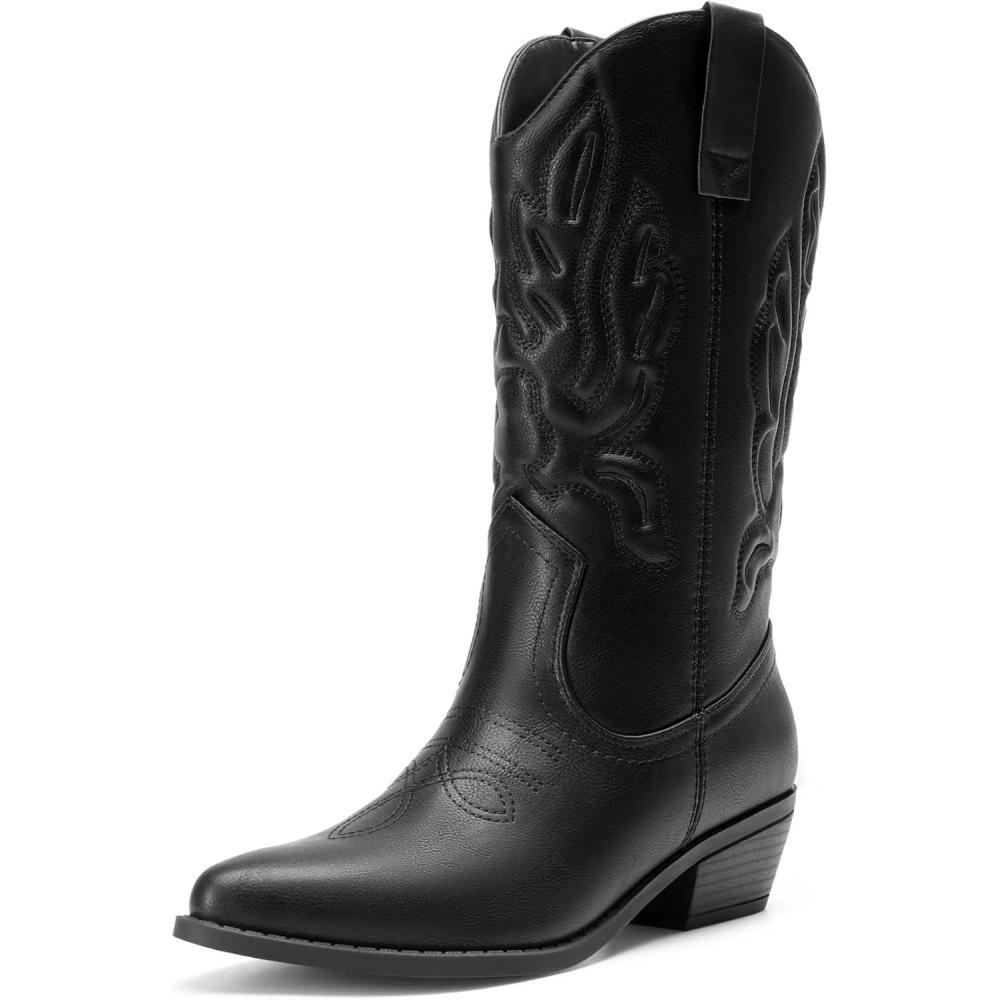 image:imageDREAM PAIRS Bottes Femme Classique Bottes Western pour Femmes Confortable Bottines Elgantes DWUMMB2419Tout Noir
