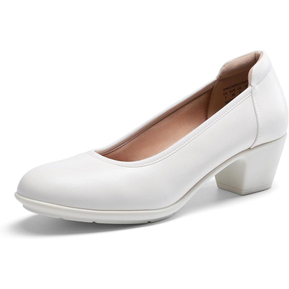 image:imageDREAM PAIRS Escarpins talons bas et pais confortables pour femme Bout rond Chaussures habilles pour le bureau et les affaires blanc 385 EU