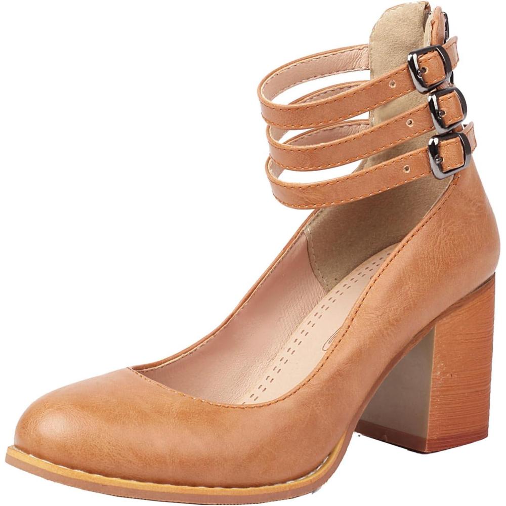image:imageEscarpins fermeture clair pour femme avec talons pais Chaussures de costume talons hautsMarron