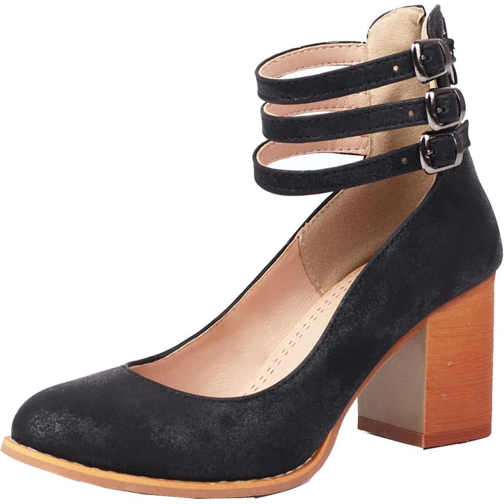image:imageEscarpins fermeture clair pour femme avec talons pais Chaussures de costume talons hautsNoir