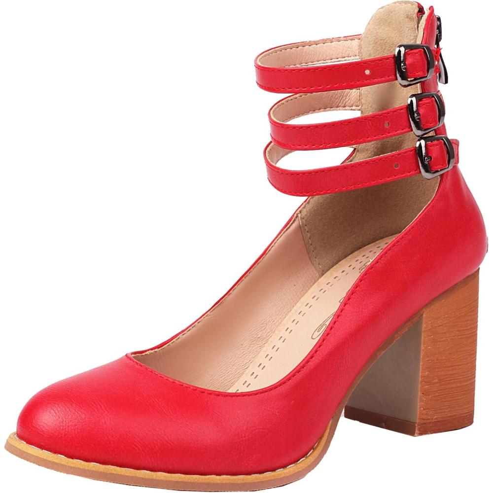 image:imageEscarpins fermeture clair pour femme avec talons pais Chaussures de costume talons hautsRouge