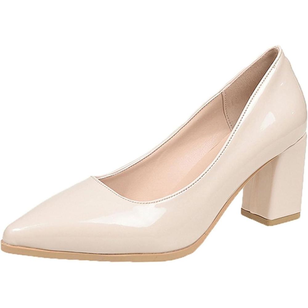 image:imageEscarpins talons hauts lgants pour femme Bout pointu tendance avec talons pais Chaussures de soire lgantes polyvalentes et confortables pour toutes les occasionsBeige