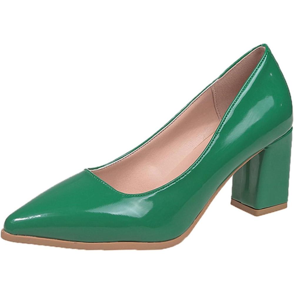 image:imageEscarpins talons hauts lgants pour femme Bout pointu tendance avec talons pais Chaussures de soire lgantes polyvalentes et confortables pour toutes les occasionsVert