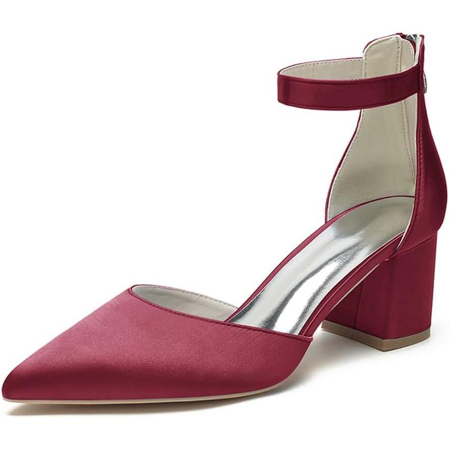 image:imageFemmes Bout Ferm Chaussures De Marie 6 Cm Talon pais Satine Chaussures De Mariage Bride Cheville Escarpins De FtesBurgundy