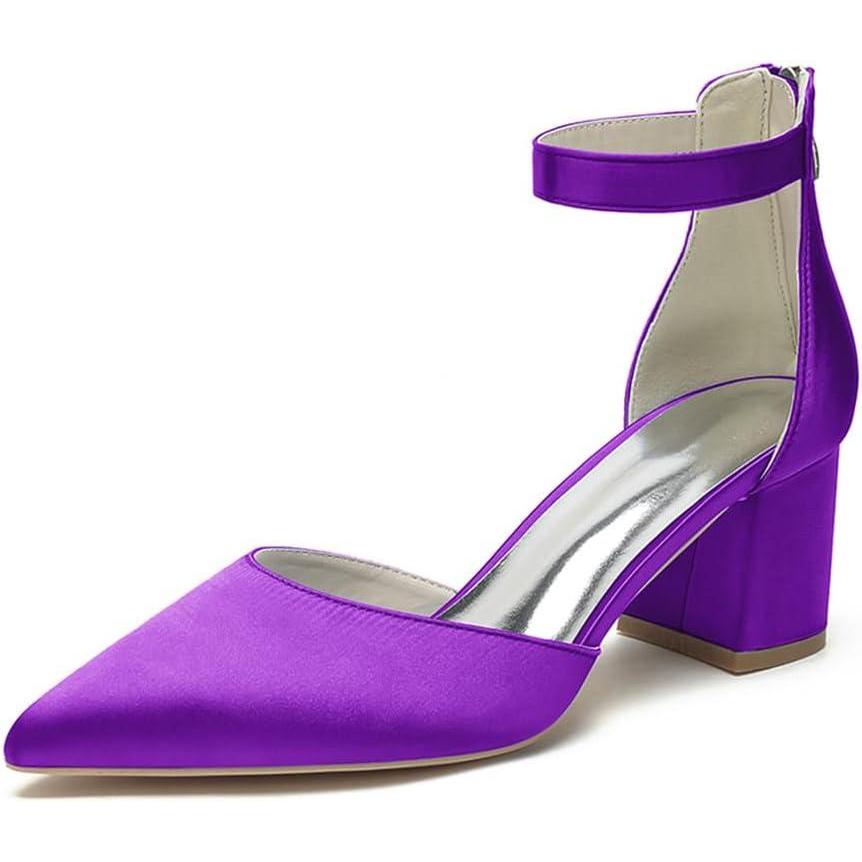 image:imageFemmes Bout Ferm Chaussures De Marie 6 Cm Talon pais Satine Chaussures De Mariage Bride Cheville Escarpins De FtesDark Purple