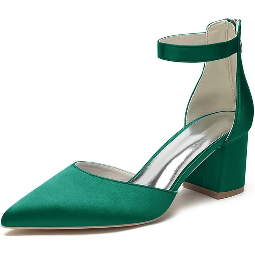 image:imageFemmes Bout Ferm Chaussures De Marie 6 Cm Talon pais Satine Chaussures De Mariage Bride Cheville Escarpins De FtesGreen