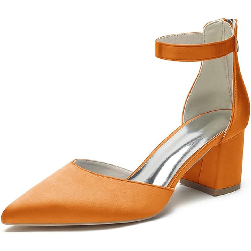 image:imageFemmes Bout Ferm Chaussures De Marie 6 Cm Talon pais Satine Chaussures De Mariage Bride Cheville Escarpins De FtesOrange