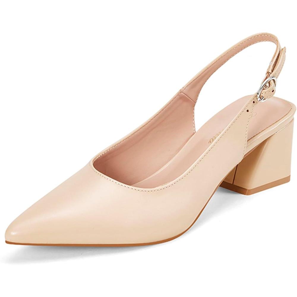 image:imageGENSHUO Chaussures Talon Bas et pais pour Femme Bout ferm Sangle arrire 6 cm Chaussures de Bureau de fteBeige