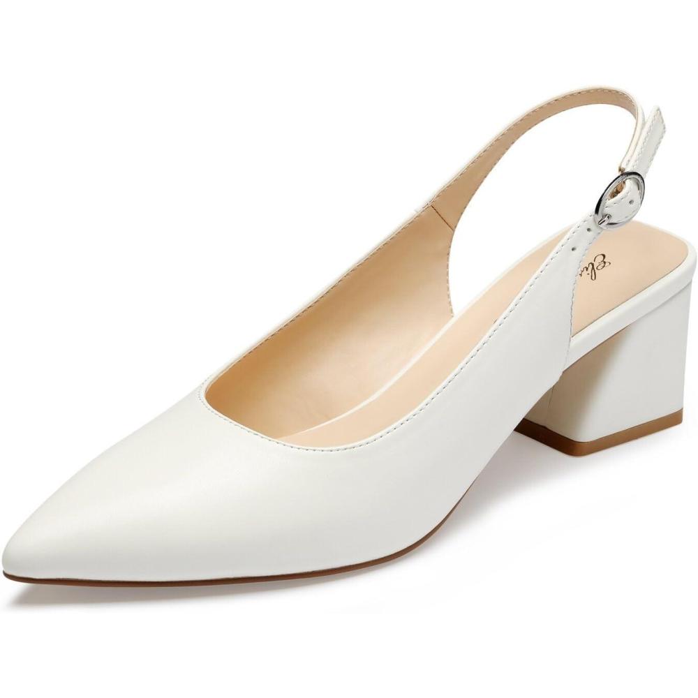 image:imageGENSHUO Chaussures Talon Bas et pais pour Femme Bout ferm Sangle arrire 6 cm Chaussures de Bureau de fteBlanc