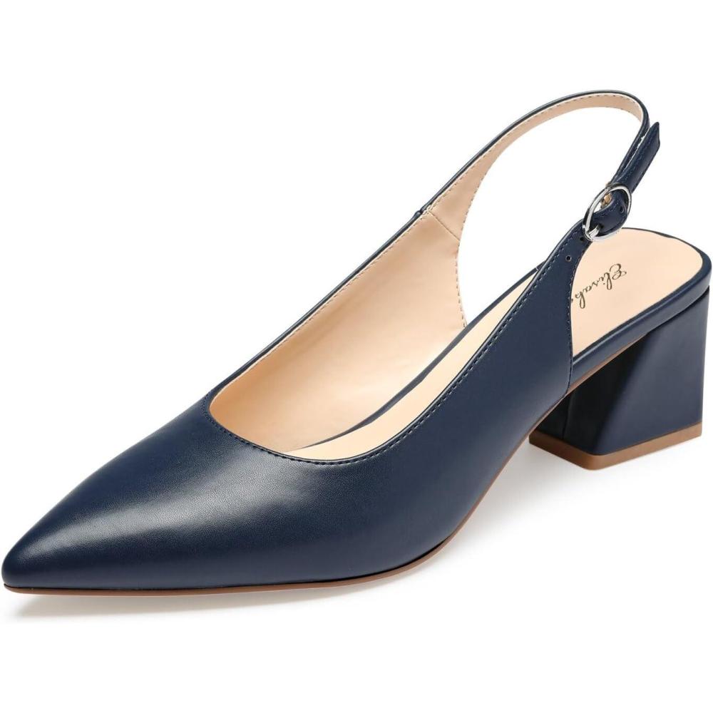 image:imageGENSHUO Chaussures Talon Bas et pais pour Femme Bout ferm Sangle arrire 6 cm Chaussures de Bureau de fteBleu