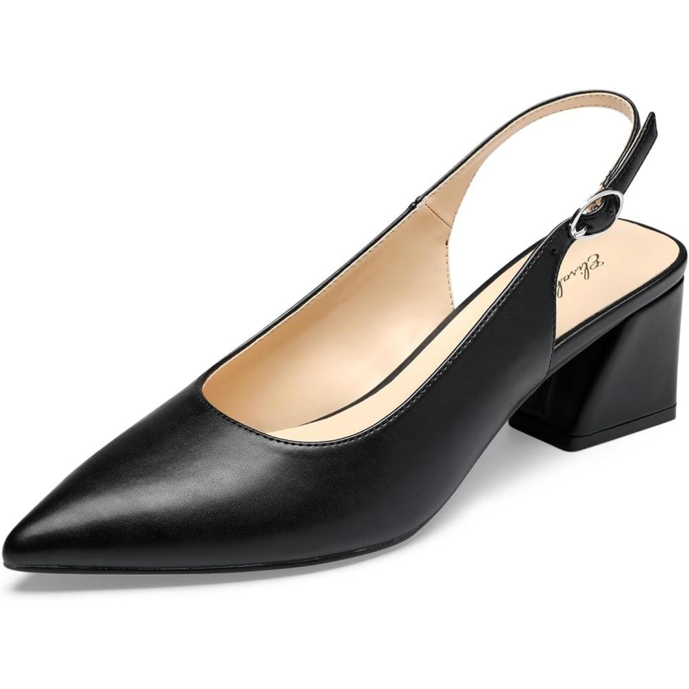 image:imageGENSHUO Chaussures Talon Bas et pais pour Femme Bout ferm Sangle arrire 6 cm Chaussures de Bureau de fteNoir