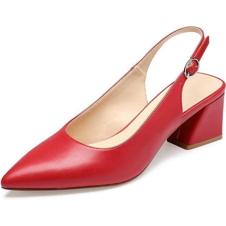 image:imageGENSHUO Chaussures Talon Bas et pais pour Femme Bout ferm Sangle arrire 6 cm Chaussures de Bureau de fteRouge